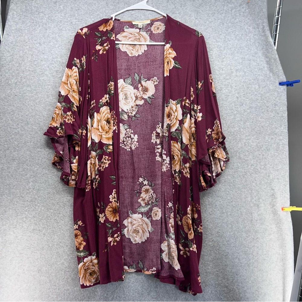ANDREE BY UNIT Burgundy Floral Cardigan